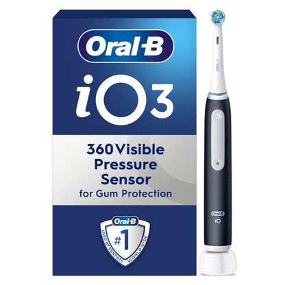 Oral-B iO3 Electric Toothbrushes Adults, Oral B Electric Toothbrush, Gifts for him or her, 1 Toothbrush Head, 3 Modes With Teeth Whitening, Electric Toothbrush, 2 Pin UK Plug, Black