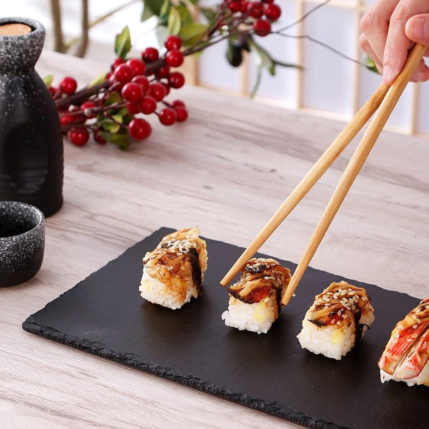 Hyuetrsa15Pcs Slate Cheese Boards, Natural Black Slate Charcuterie Boards with Chalk Surface for Laser Engraving DIY, 8" x 4" Mini Stone Plates for Party Sushi Serving Tray, Gift Ready