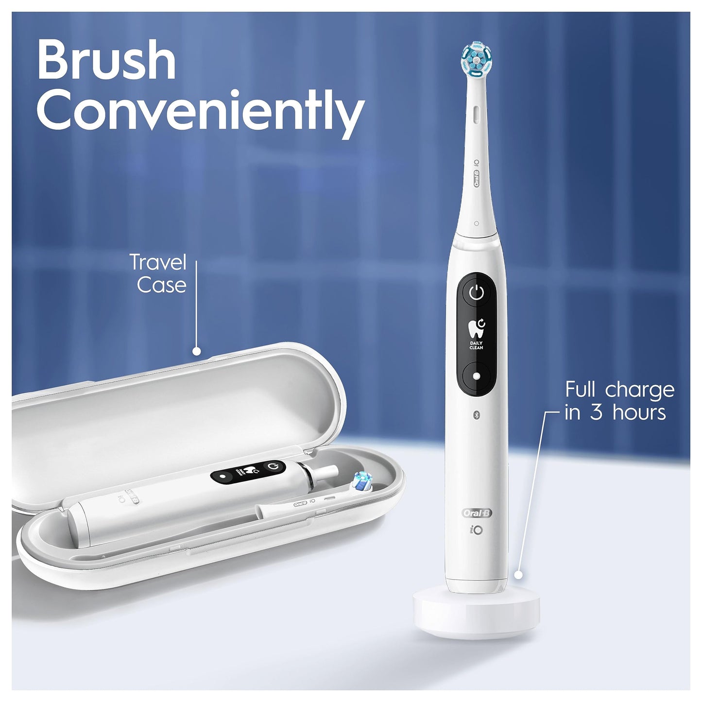 Oral-B iO7 Electric Toothbrushes For Adults, App Connected Handle, 1 Toothbrush Head & Travel Case, 5 Modes with Teeth Whitening, White