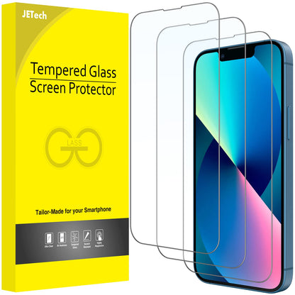 JETech Full Coverage Screen Protector for iPhone 16e 2025, iPhone 13/13 Pro 6.1-Inch, Tempered Glass Film with Easy Installation Tool, Case-Friendly, HD Clear, 3-Pack