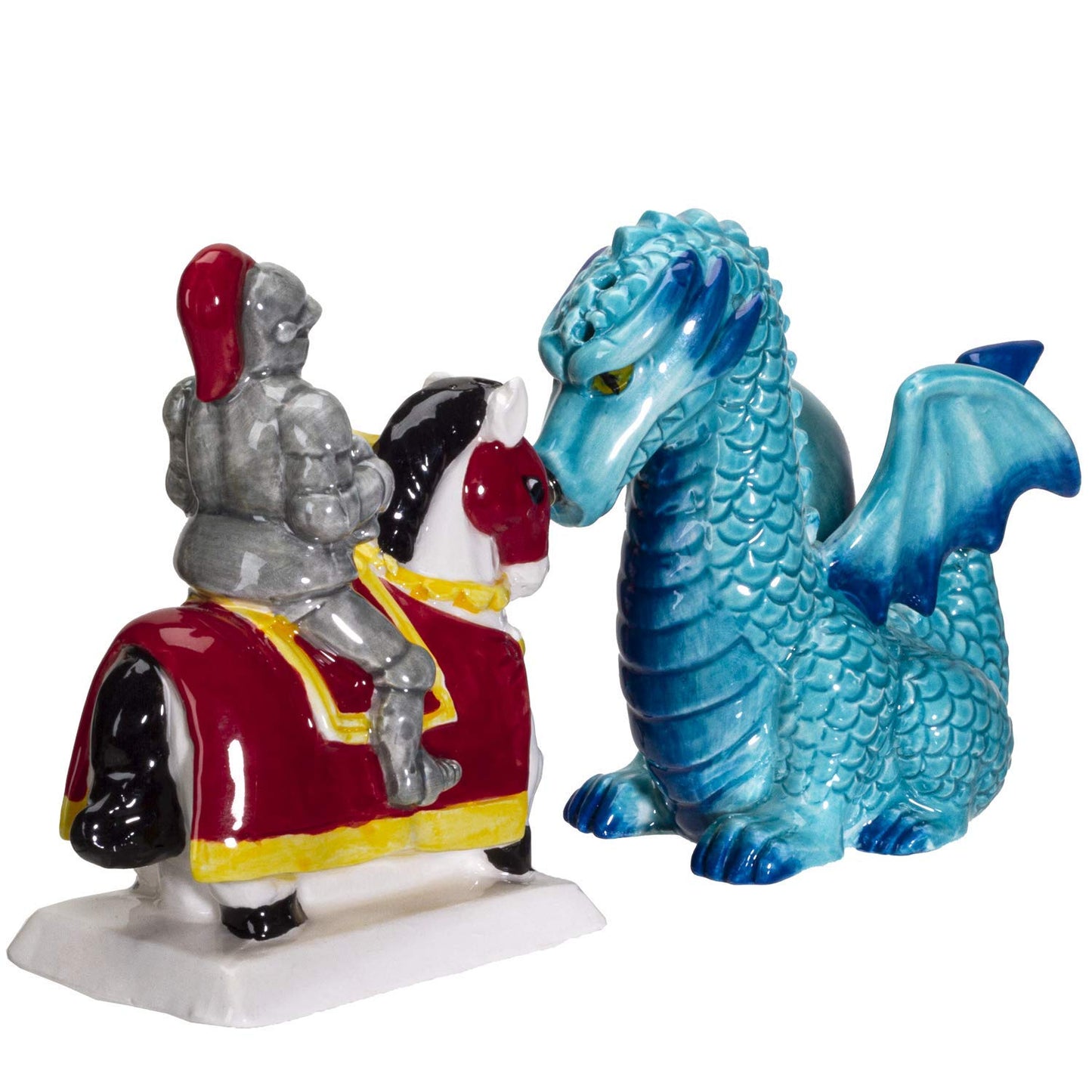 Knight on Horse & Dragon Ceramic Salt and Pepper Shakers Set