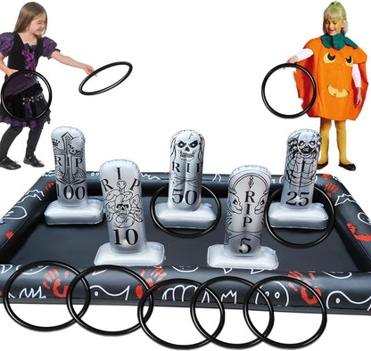 Upgraded Stability & Plastic Ring Giant Tombstone Ring Toss Games Halloween Party Game Favors for Kids Inflatable Game Halloween Party Decor Outdoor Carnival Game Classroom Indoor School Yard
