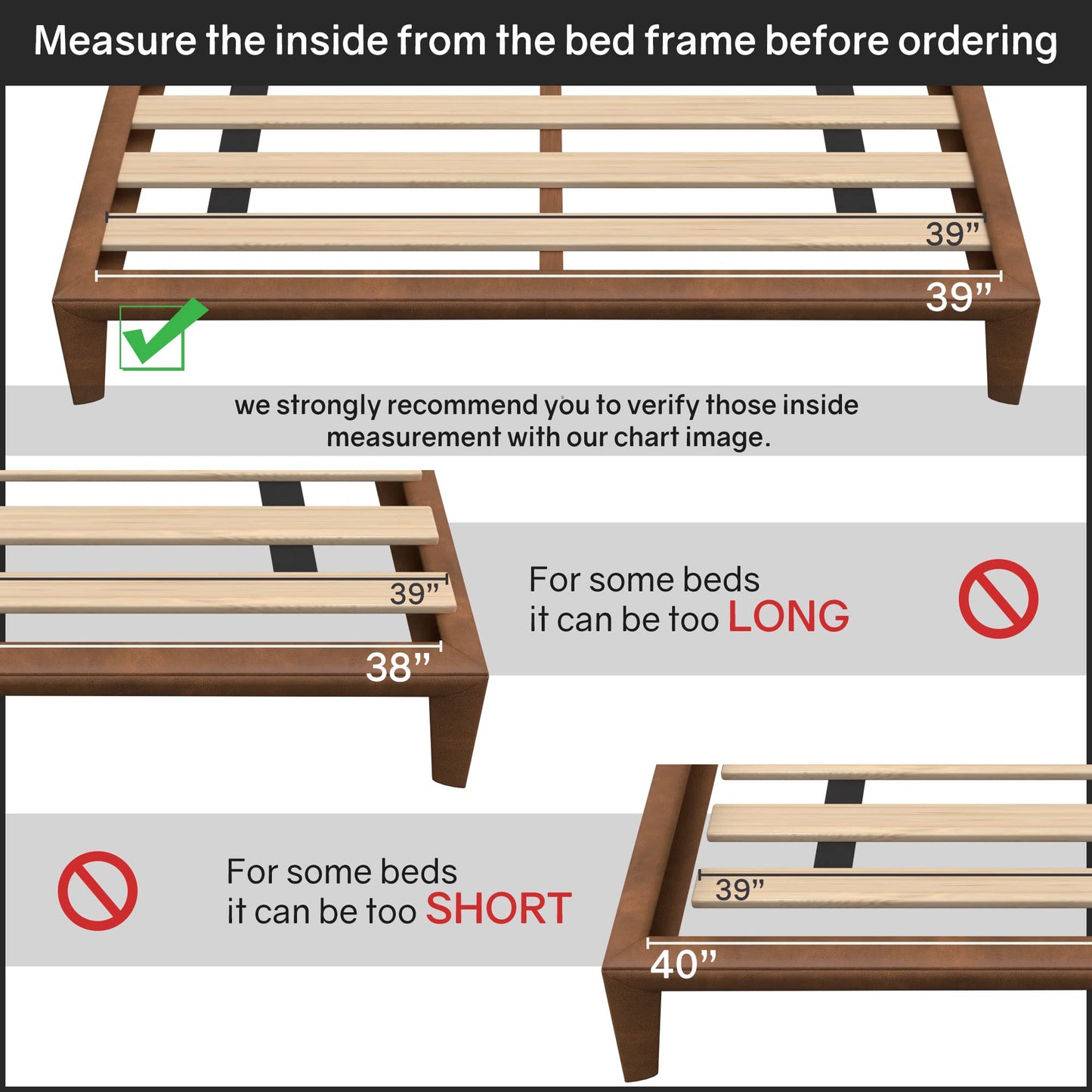 Continental Sleep, 0.68-Inch Horizontal Wooden Bunkie Board/Bed Slats, Enhance Mattress Support, Twin(39"), Beige