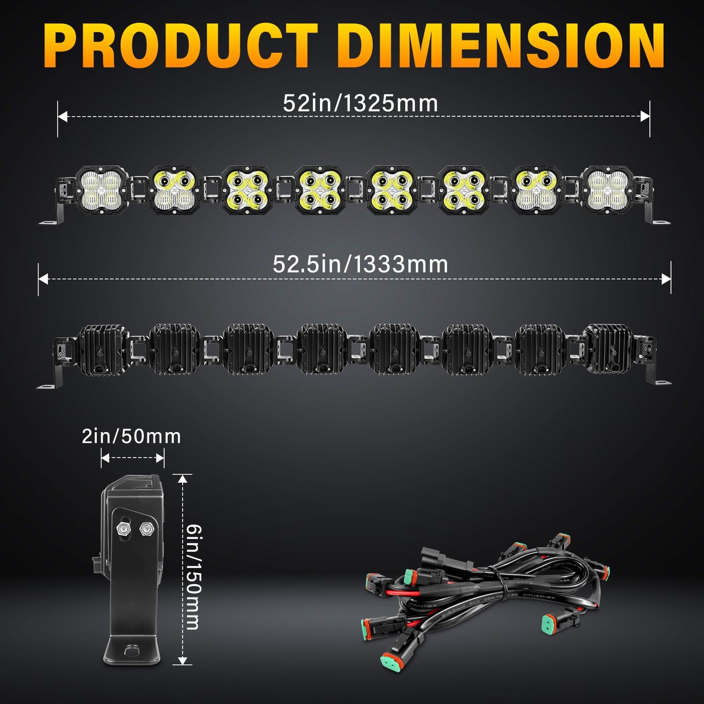SKYWORLD Linkable Led Light Bar, 52 inch 240W 20000 LM, Work Off road Driving Fog Light for 4x4 Car Truck UTE ATV Boat Tractor, 6000K White Waterproof Headlight, Spot Flood Combo Beam