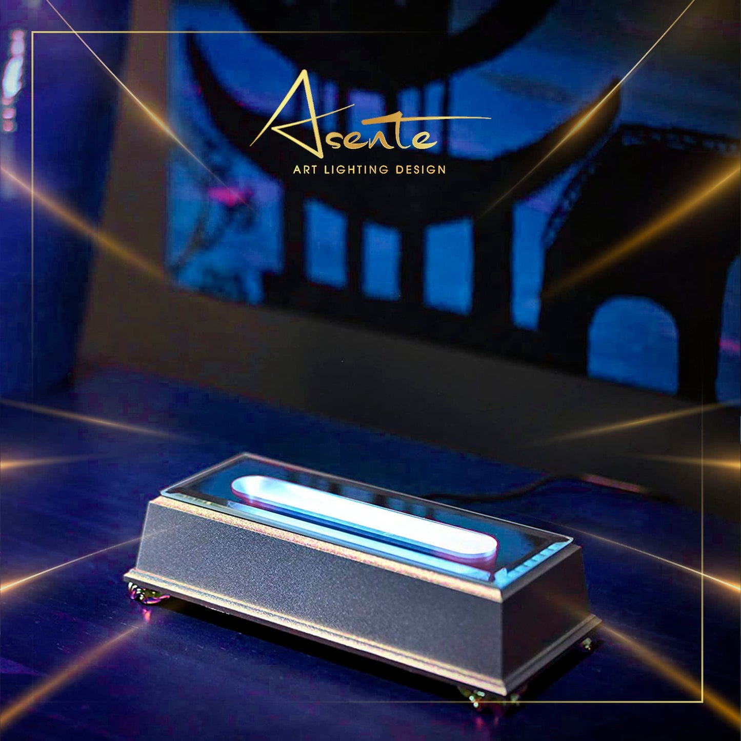 ASENTE 16 LED Multi-Color Light Stand Base- Lighted Acrylic Display, Crystal Display, Trophy & Art Hologram, 3D Pedestal Stand for Crafts, & Other Special Centerpieces, 4.5V AC/USB Adapter, Matte Black