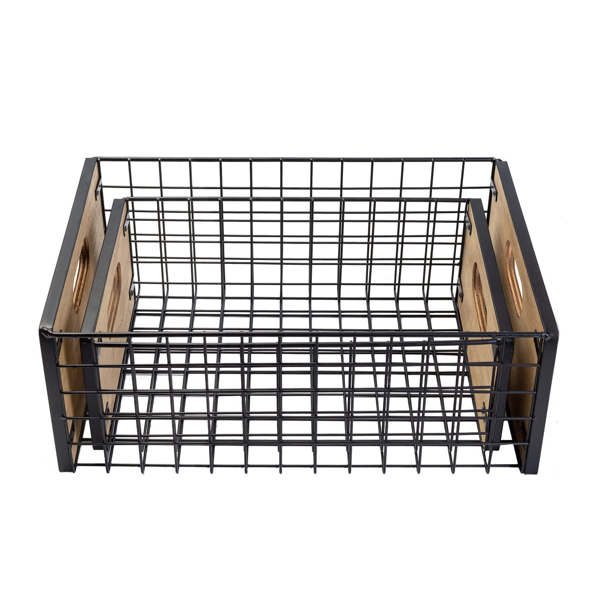 [ Extra Large ] TIEYIPIN Nesting Countertop Baskets, Metal Wire Storage Basket with Wooden Handles, Storage Organizer Bin for Kitchen Cabinets, Bathroom, Pantry, Garage, Laundry Room, Set of 2