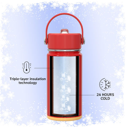 OISIZ Christmas Water Bottle for Kids,14oz Insulated Cup with Straw Lid,316 Stainless Steel Bottles for School,Insulated Tumbler for Holiday Gifts for Kids,Keep Cold for 24 Hours