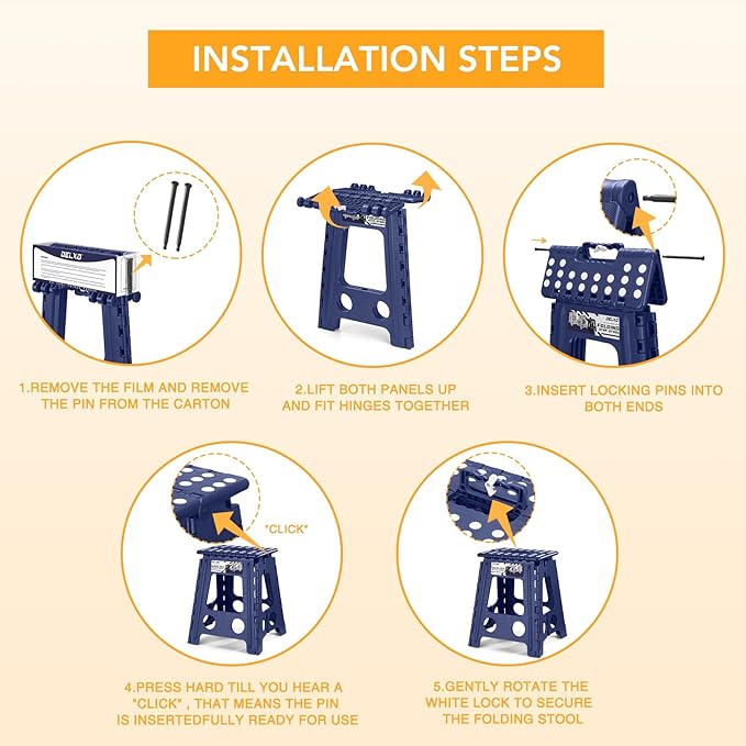 Delxo 16 Inch Folding Step Stool,Foldable Stool for Adults,Portable Collapsible Plastic Stepstool,Non Slip Folding Stools for Kitchen Bathroom Bedroom Up to 400LBS,(Royal Blue 1PC)