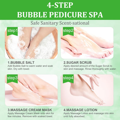 Pedicure Kit Foot Soak Set: Bubble Salt, Sugar Scrub, Massage Mask, Massage Lotion in a Box, 4 Step Foot Spa Kit for Dry Feet,Tired Feet（3 Set Tropical Fruit)