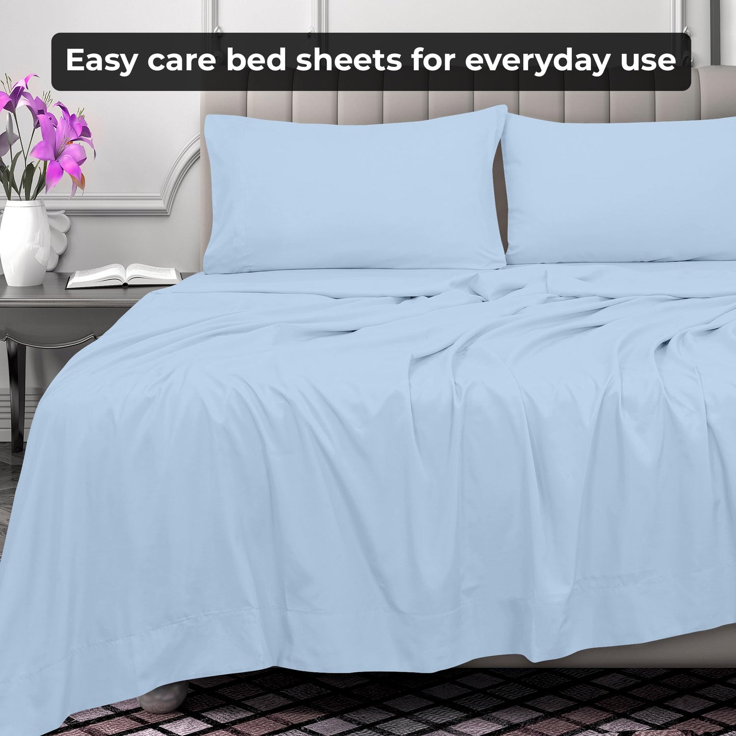 Royale Linens King Flat Sheet - Ultra Soft Brushed 1800 Microfiber Flat Sheets Only - Wrinkle Free & Stain Resistant - Hotel Quality Top Sheet for Bed (King, Lake Blue)