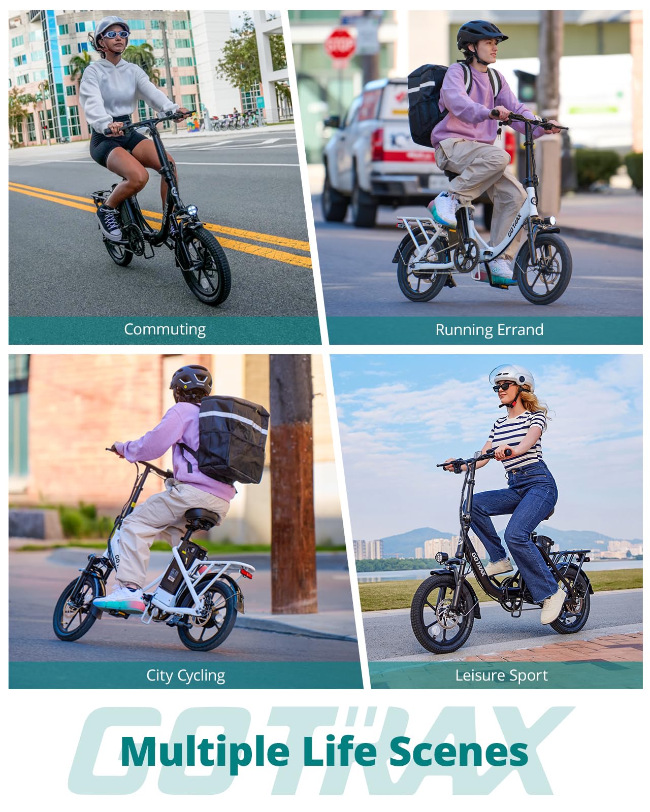 Gotrax S4 16" Folding Electric Bike, Max Range 28Miles(Pedal-Assist) &15.5Mph Power by 350W Motor, Front Suspension&Adjustable Seat and Handlebar, Commuter Electric Bicycle for Adults White