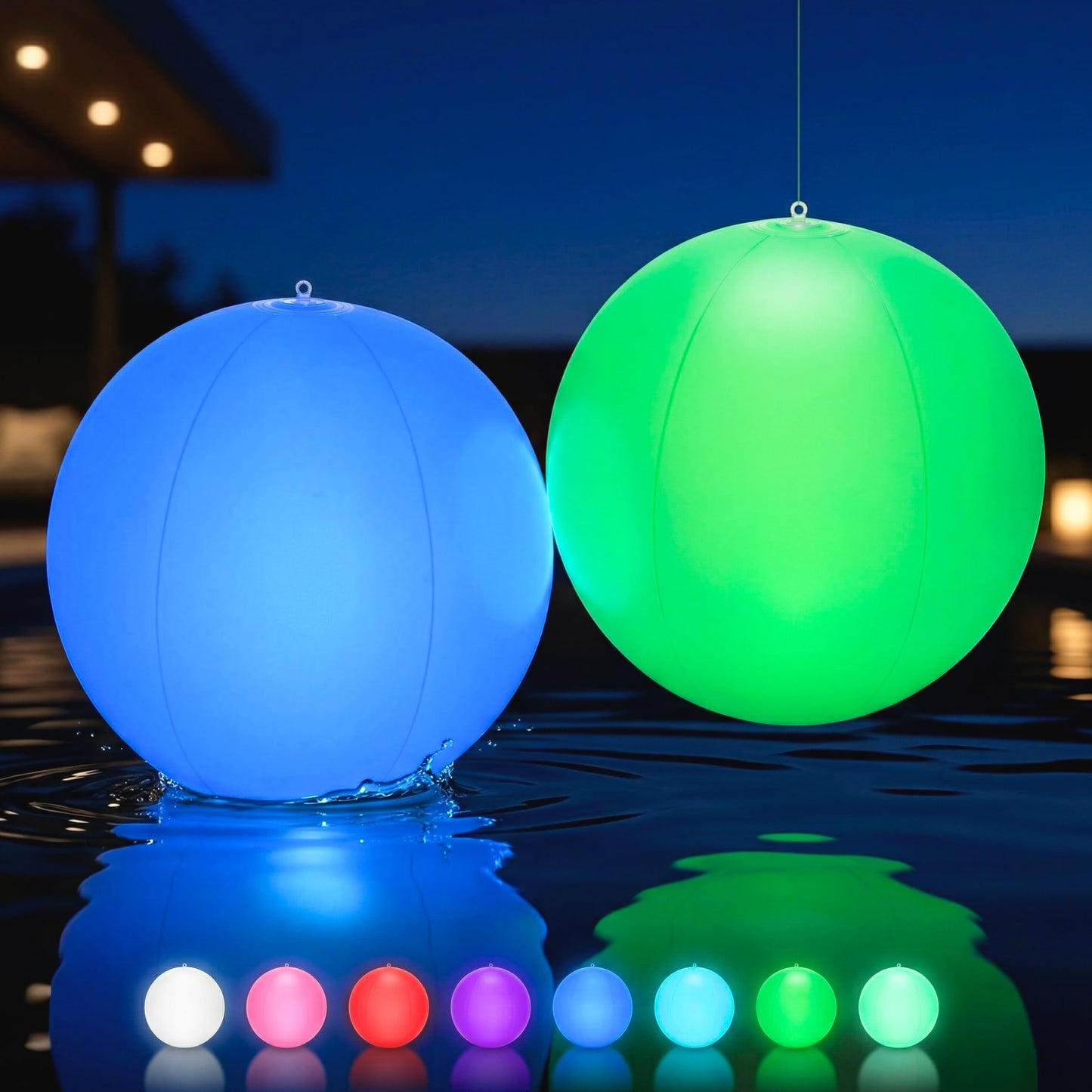 HAPIKAY Solar Floating Pool Lights, 2 Pack, 14-Inch Auto Color-Changing LED Light Balls, Waterproof Inflatable Solar Pool Light, Patio, Backyard Pond Event Wedding Decor