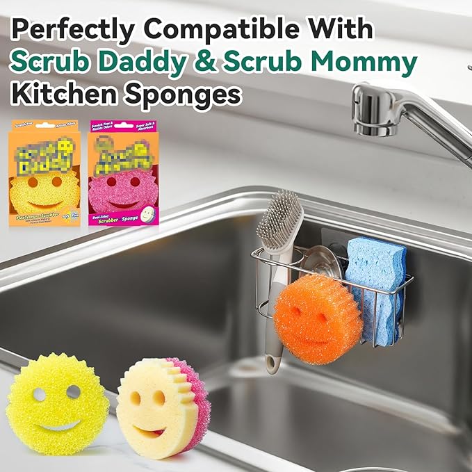 3-IN-1 Multiuse Sponge Holder for Kitchen Sink, Sponge Caddy for Scrub