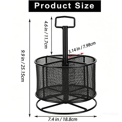 Marbrasse Mesh Desk Organizer, 360-Degree Rotating Multi-Functional Pen Holder, 4 Compartments Desktop Stationary Organizer, Home Office Art Supply Storage Box Caddy (Black)