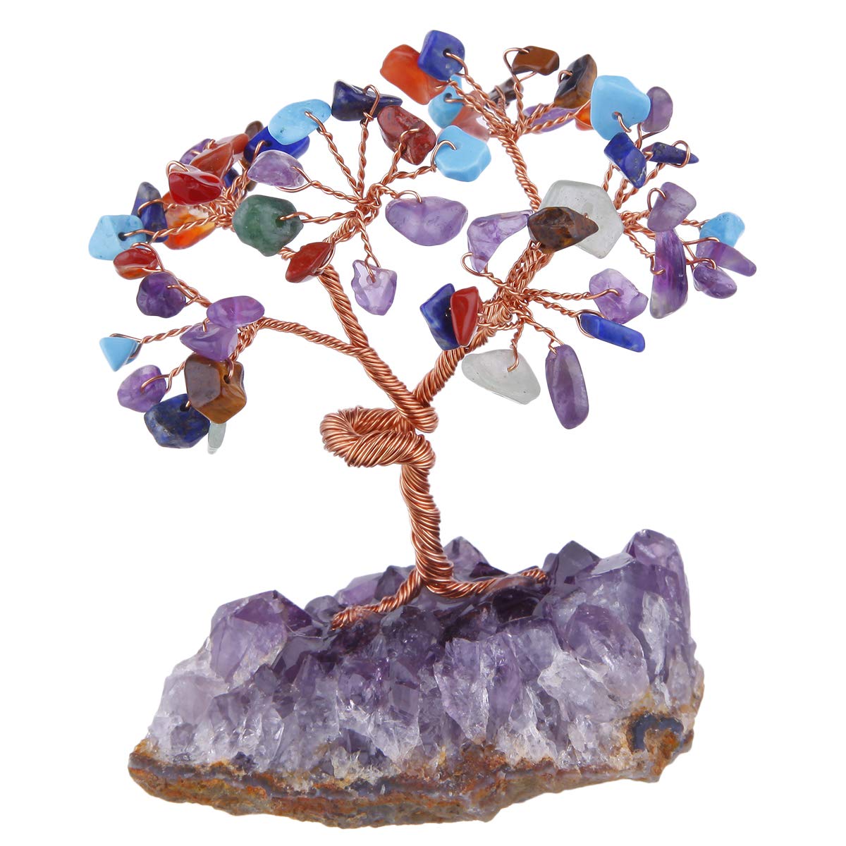 mookaitedecor 7 Chakra Crystal Tree with Amethyst Cluster Crystals Base Bonsai Money Tree for Wealth and Luck