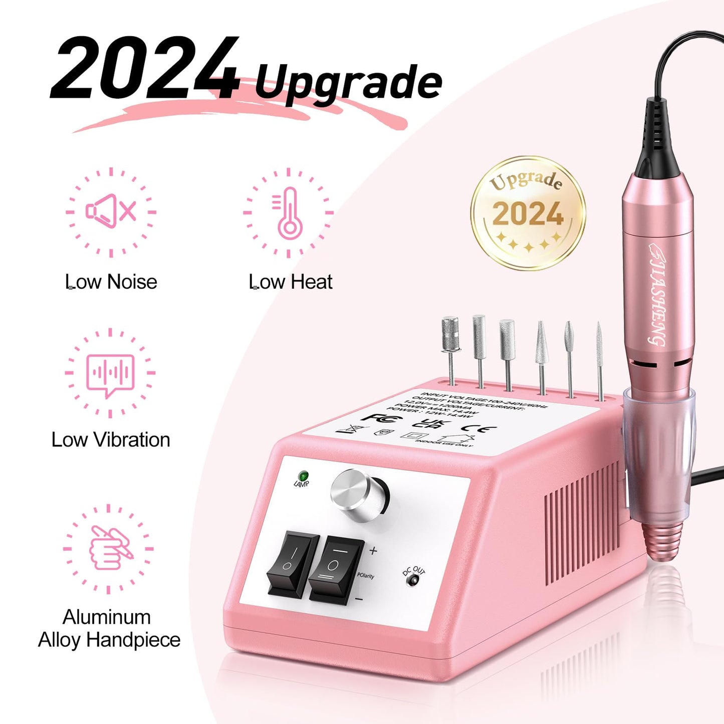 20000RPM Electric Nail Drill Professional Nail File Drill Acrylic Nails Kit for Manicure Gel Nail Polish Remover with 1 Pack of Sanding Bands(Pink)