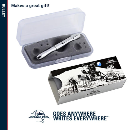 Fisher Space Pen Chrome X-Mark Flat Cap Bullet Pen, Pressurized Ballpoint Pen, Compact Size, Writes Upside Down, Extreme Temperatures, Black Ink, Medium Point, Pocket Clip, Gift Box, Made in the USA