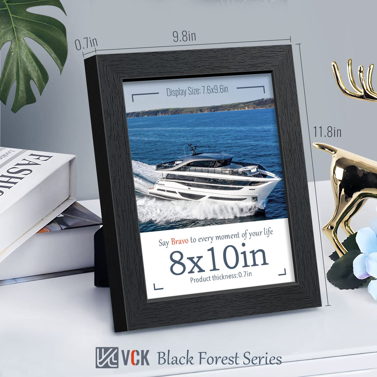 VCK 8x10 Picture Frame Set of 4, Black Wooden Photo Frames with Plexiglass, Vertical Horizontal Wall & Tabletop Display for Home Office Gallery Wall Art Decor