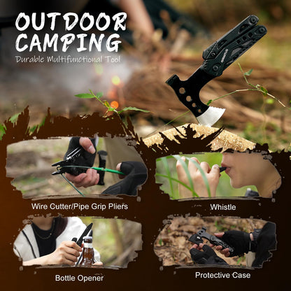 Camping Essentials Multitool Camping Accessories Gifts for Men 16 in 1 Multi Tool Survival Gear with Axe Hammer Pliers Saw Screwdrivers Bottle Opener Whistle for Camping Hiking, Gifts for Dad Him