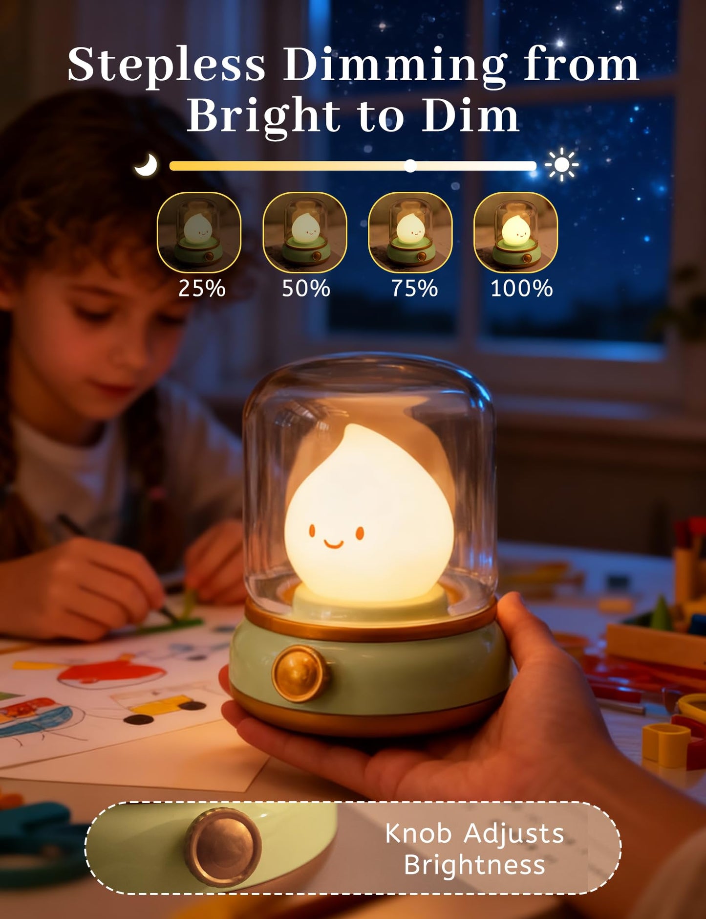 BANDIANCY Cute Smiley Night Light with White Noise, Vintage Flickering Flame Lamp, USB Rechargeable Dimmable Sleep Timer, Cozy Lamp Sleep Aid Sound Machine for Bedroom