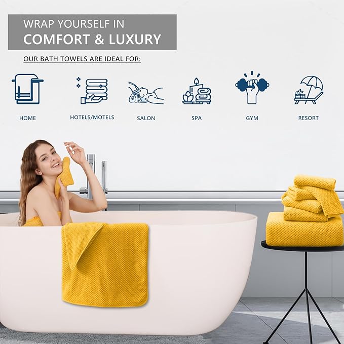 8 Piece Bathroom Towel Set |2 Oversized Bath Towels, 2 Hand Towels, 4
