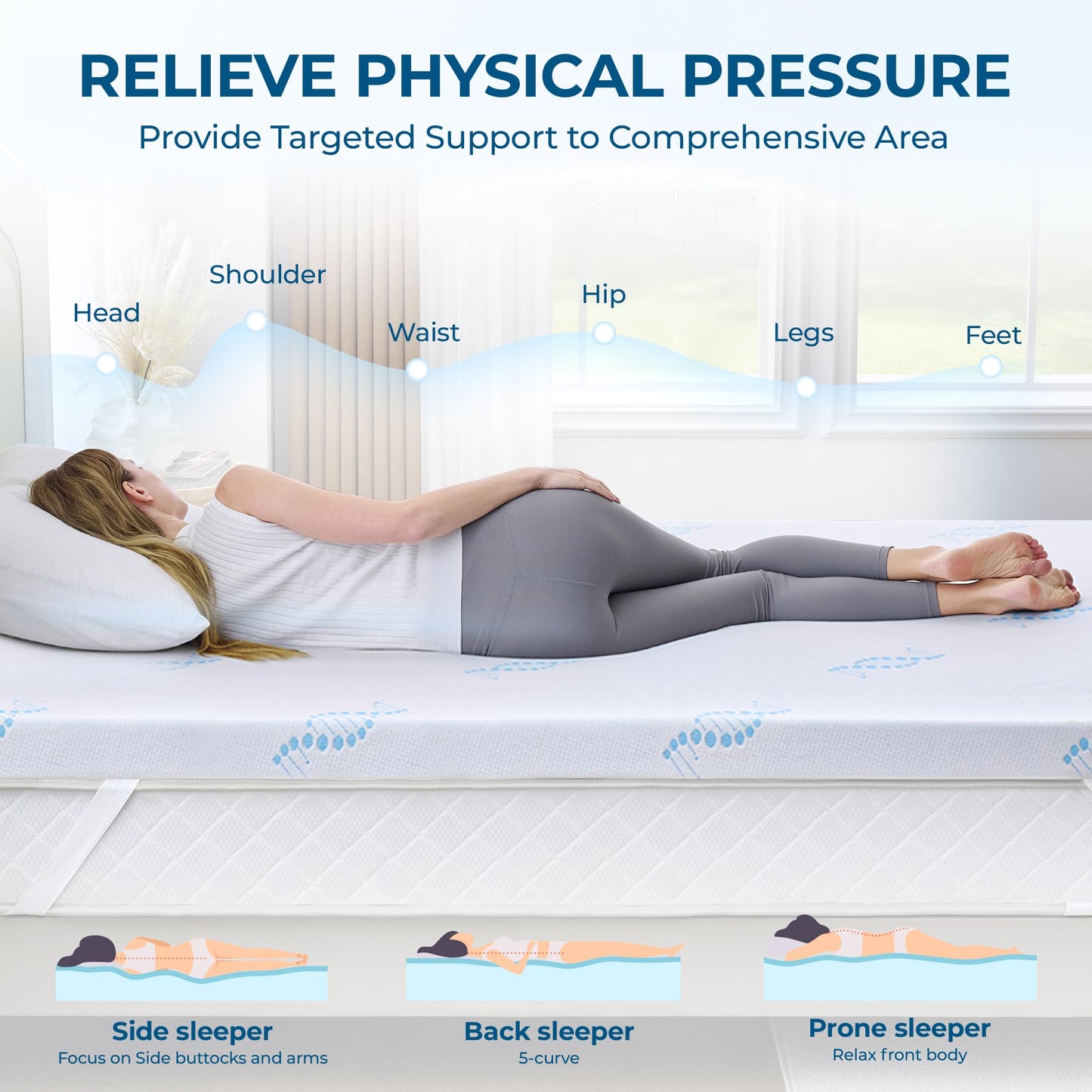 BDEUS 3 Inch Twin Memory Foam Mattress Topper with Collagen-Rich Cover, Soft Mattress Pad for Skin-Hydrating & Back Pain Relief, CertiPUR-US Certified
