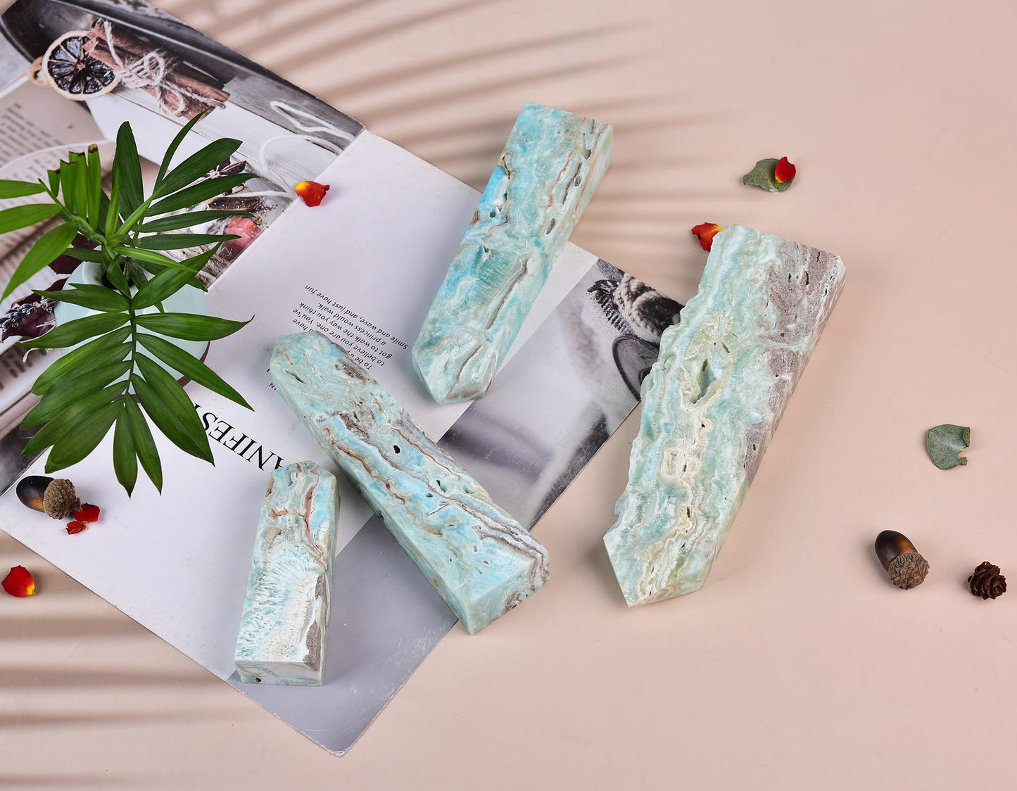AMOYSTONE Healing Crystal Tower Wands Hemimorphite Large Obelisk for Home Décor Crystal Grid Therapy 1.3-1.7 LBS