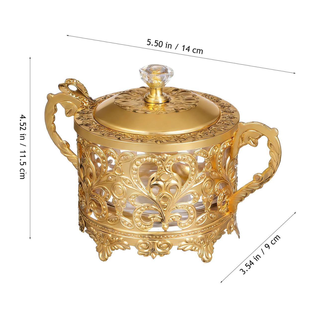 Sugar Bowl, 2 Sets Turkish Sugar Bowl with Lid and Spoon Condiment Pots Seasoning Box Golden Embossed Glass Candy Jar Coffee Bar Accessories