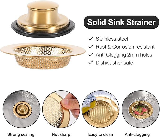 RQYEKDO Kitchen Sink Strainers Sink Stopper Kits, Stainless Steel Sink Drain