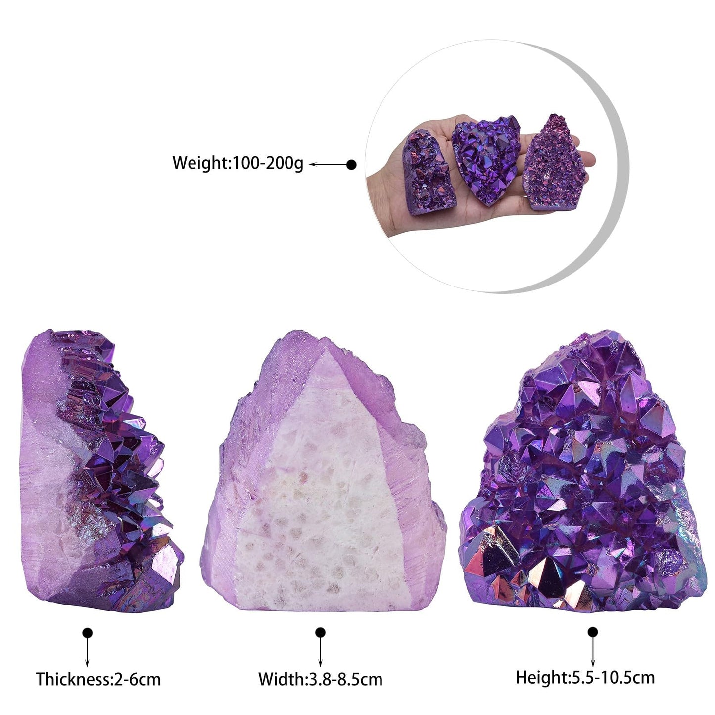 TUMBEELLUWA Natural Crystal Cluster Geode Stone Specimen for Home Decor, Titanium Coated Purple AB Crystal Cluster for Reiki Healing