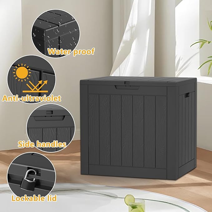 ROJIK 37 Gallon Outdoor Storage Box,Deck Box - Waterproof Patio Furniture, Garden Tools, Cushions, Pool Accessories Storage Bench with Lockable Lid and Side Handles (Black)
