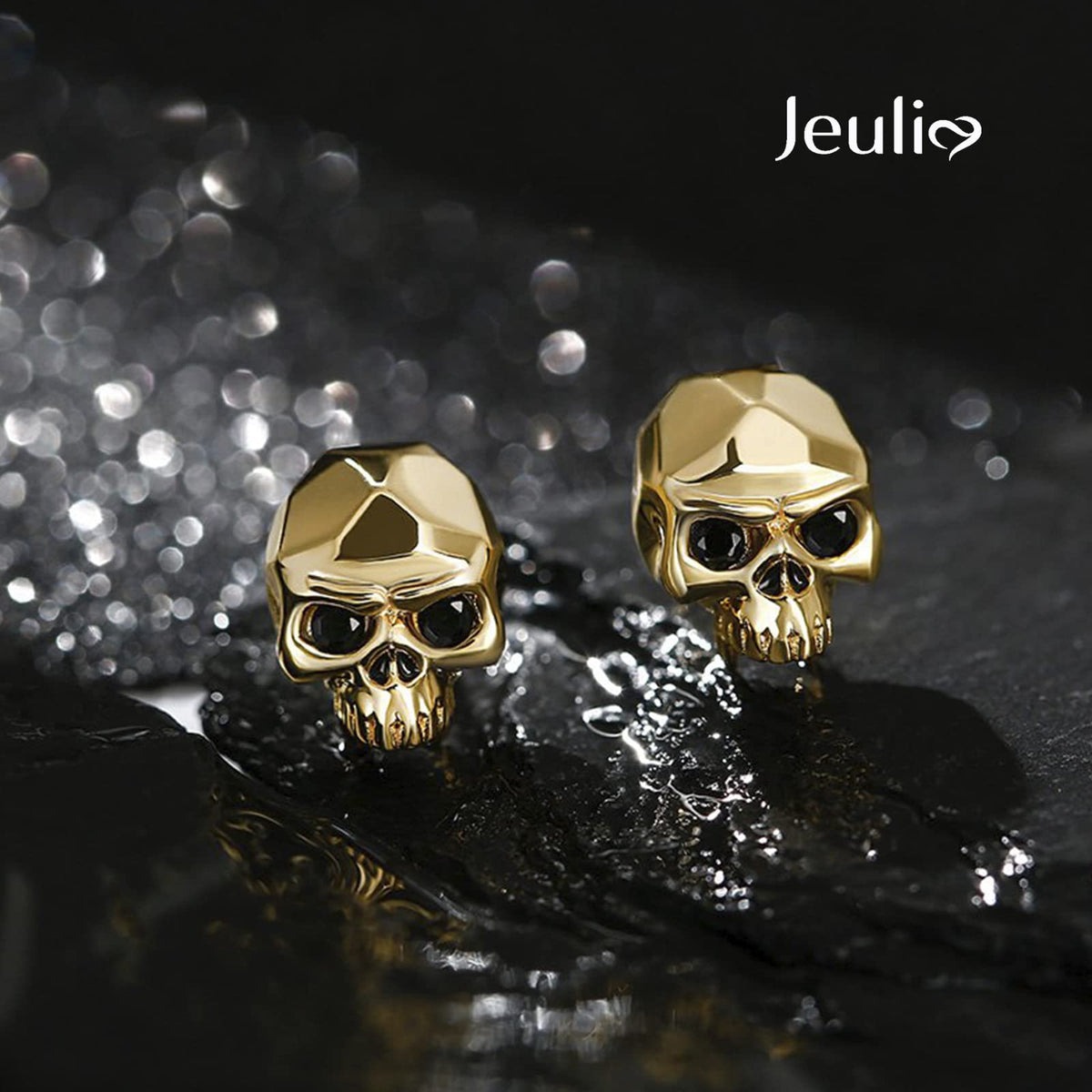 Jeulia Sterling Silver Skull Studs Punk Drop Earrings Gothic Skeleton Jewelry Dangle Hoop Black Piercing Earrings Diamond Gift for Women Men Girlfriend Daughter with Gift Box (Dark Phantom)