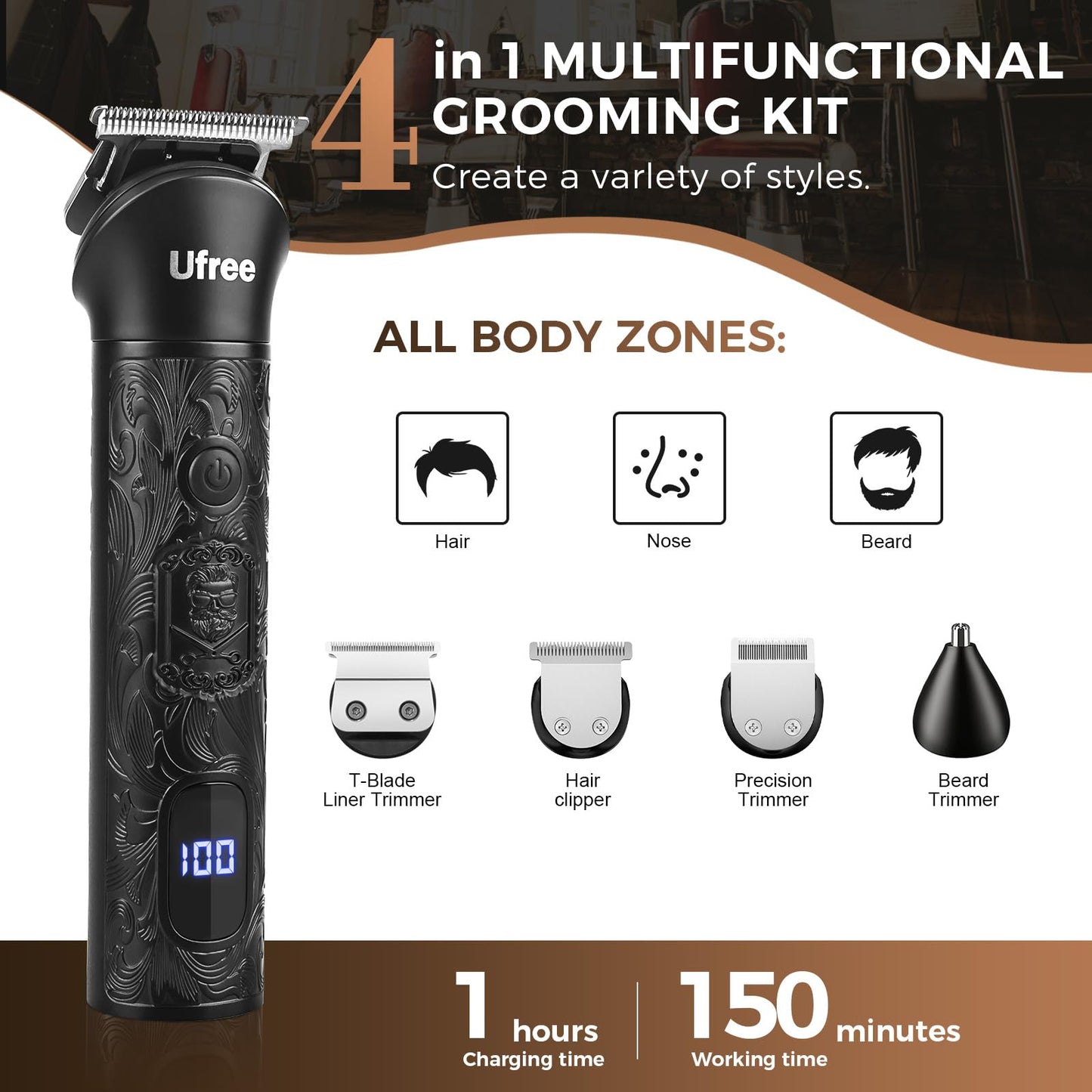 Ufree Foil Shavers Electric Razor for Men, Beard Trimmer Grooming Shaving Kit, Hair Trimmer, Cordless Head Shavers for Bald Men Barber Clippers, Birthday Gifts for Him