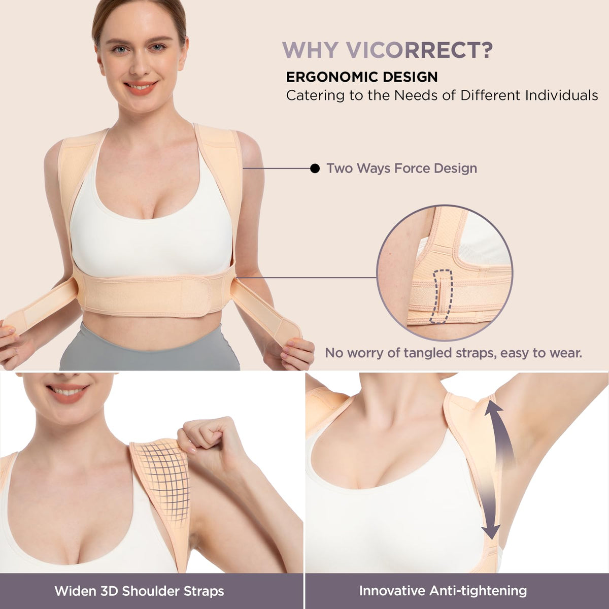 Posture Corrector for Women and Men, Adjustable Upper Back Brace for Clavicle Support and Providing Pain Relief from Neck, Shoulder, and Upper Back (Beige, Small/Medium)