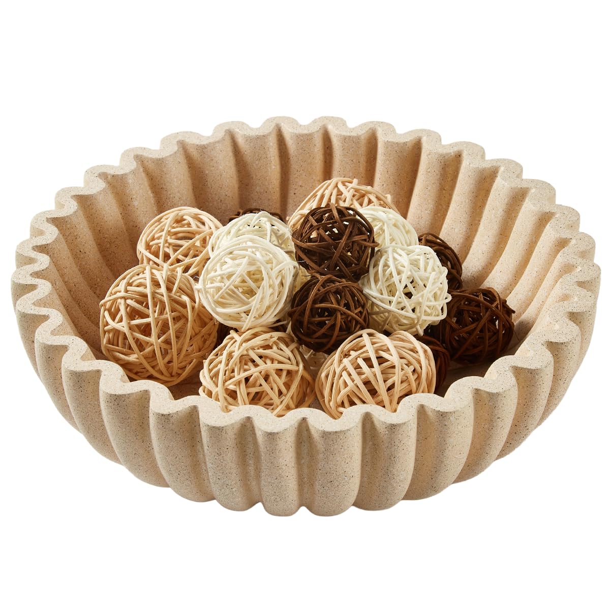 ZJSYTQS Large Modern Ruffle Bowls, Artificial Stone Decorative Catch All Bowl for Kitchen Counter and Entryway Table, Handcrafted Fruit Bowls and Key Bowl for Home Decor(Beige)