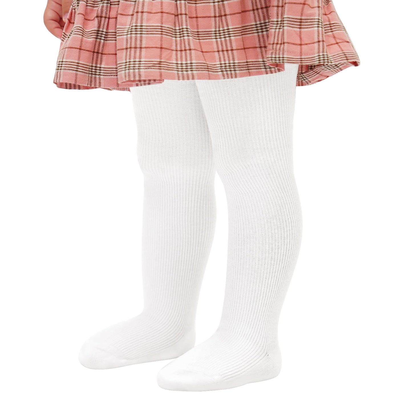 Stelle Toddler Girls Tights Baby Seamless Knit Thick Cotton Leggings Pantyhose(Infants/Kids/Childern)(White,3XS)