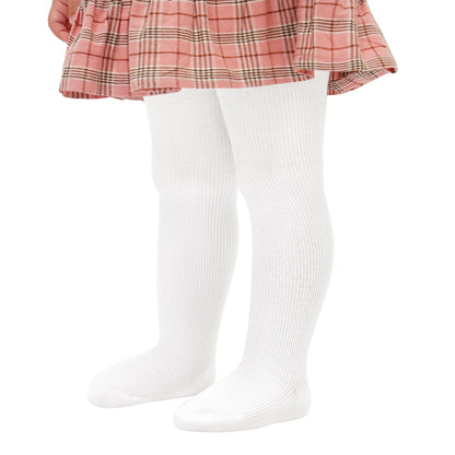 Stelle Toddler Girls Tights Baby Seamless Knit Thick Cotton Leggings Pantyhose(Infants/Kids/Childern)(White,3XS)