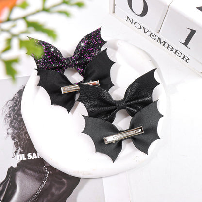ONENINEDREAM Black Bat Hair Bow Clips, 2 Pcs PU Leather & Glitter Halloween Hair Clips with Alligator Clips, Baby Girl Toddler Halloween Bat Hair Clip, Infant Cosplay Costume Hair Accessories