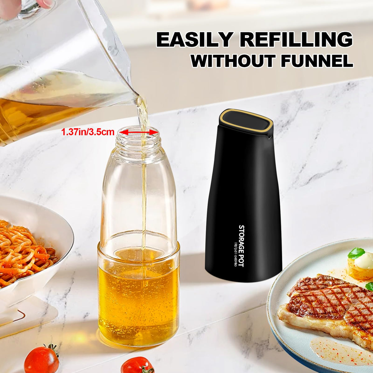YARRAMATE 2Pcs Large Capacity Aesthetic Olive Oil Dispenser for Kitchen, 500ml /17oz Cooking Glass Vinegar Drizzler, Leak Proof Oil Bottle, Non-Drip Soy Sauce Dispenser, Oil Pourer&Labels(White&Black)