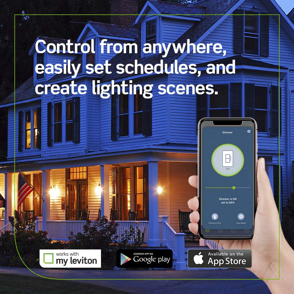 Leviton Decora Smart Switch, Wi-Fi 2nd Gen, Neutral Wire Required, Works with Matter, My Leviton, Alexa, Google Assistant, Apple Home/Siri & Wired or Wire-Free 3-Way, D215S-1RW, White