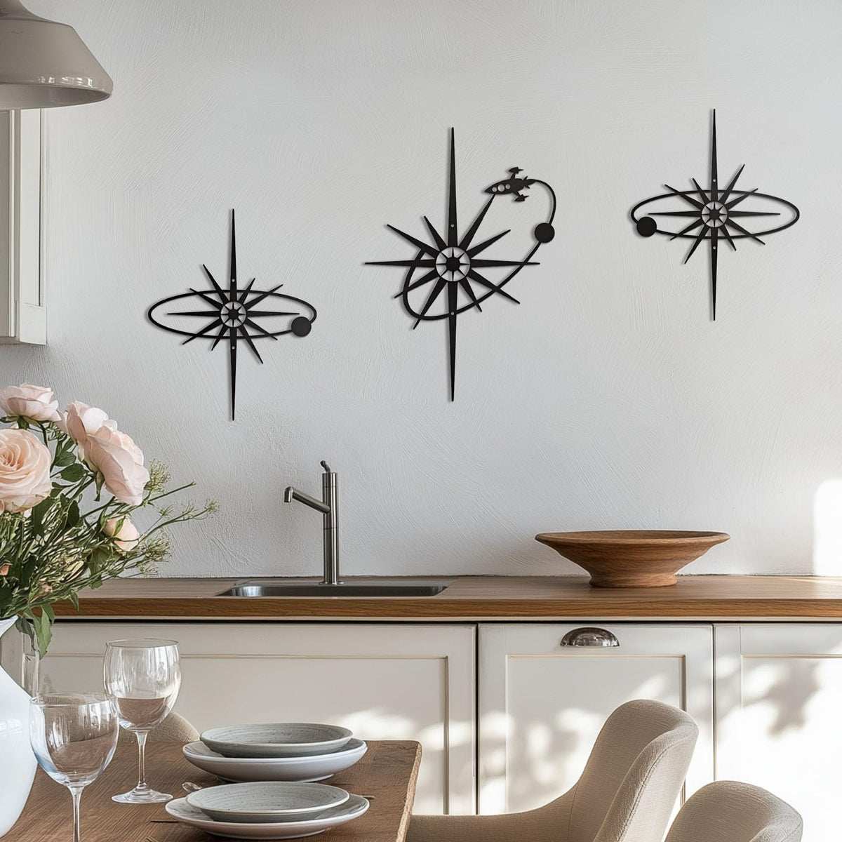OYEFLY 3 Pieces Metal Wall Art Sun Moon Stars Sculpture (style 1)
