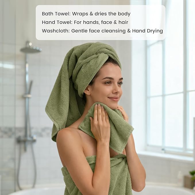 SEMAXE Sage Green Bath Towel Set, 100% Cotton Bathroom Towels