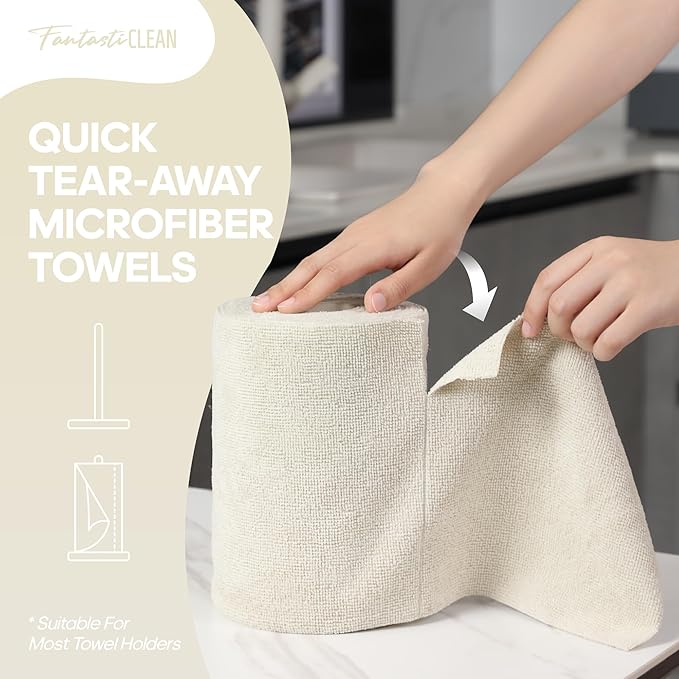 Fantasticlean Microfiber Cleaning Cloth Roll 2 Rolls 120 Pack, Tear Away