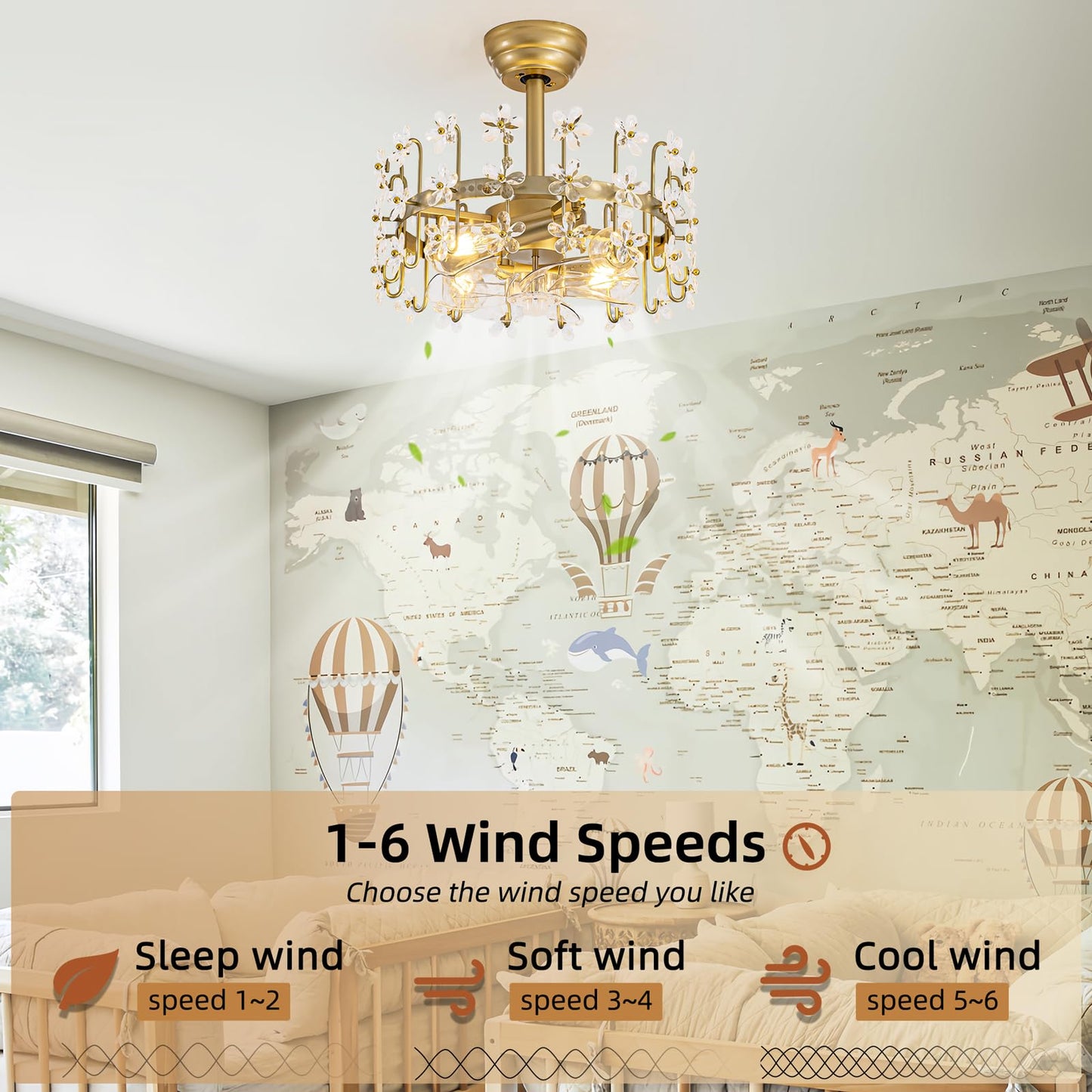 YEDAORL Modern Gold Crystal Fandelier Ceiling Fans with Lights and Remote,Chandelier Fan for Girl's Bedroom,Living Room