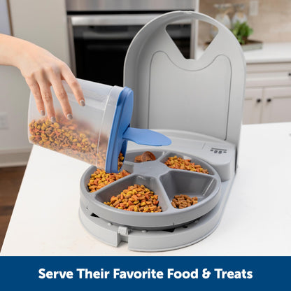 PetSafe 5 Meal Automatic Dog and Cat Feeder, Dispenses Dog Food or cat Food, Digital Clock