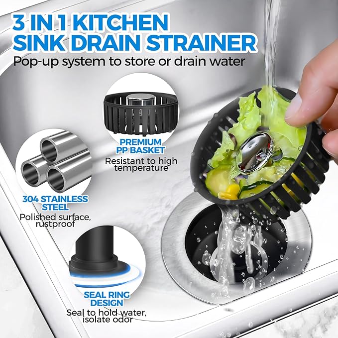 zaa Sink Drain Strainer - 3 in 1 Kitchen Sink Stopper