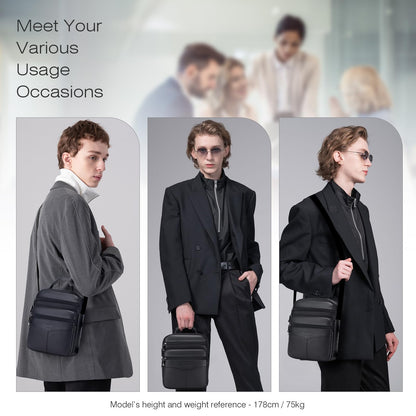 SPAHER Shoulder Bag Men Leather Handbag Business Messenger Backpack Crossbody Casual Tote Sling Travel Bag Document Bag with Top-Handle and Adjustable Strap Large Size