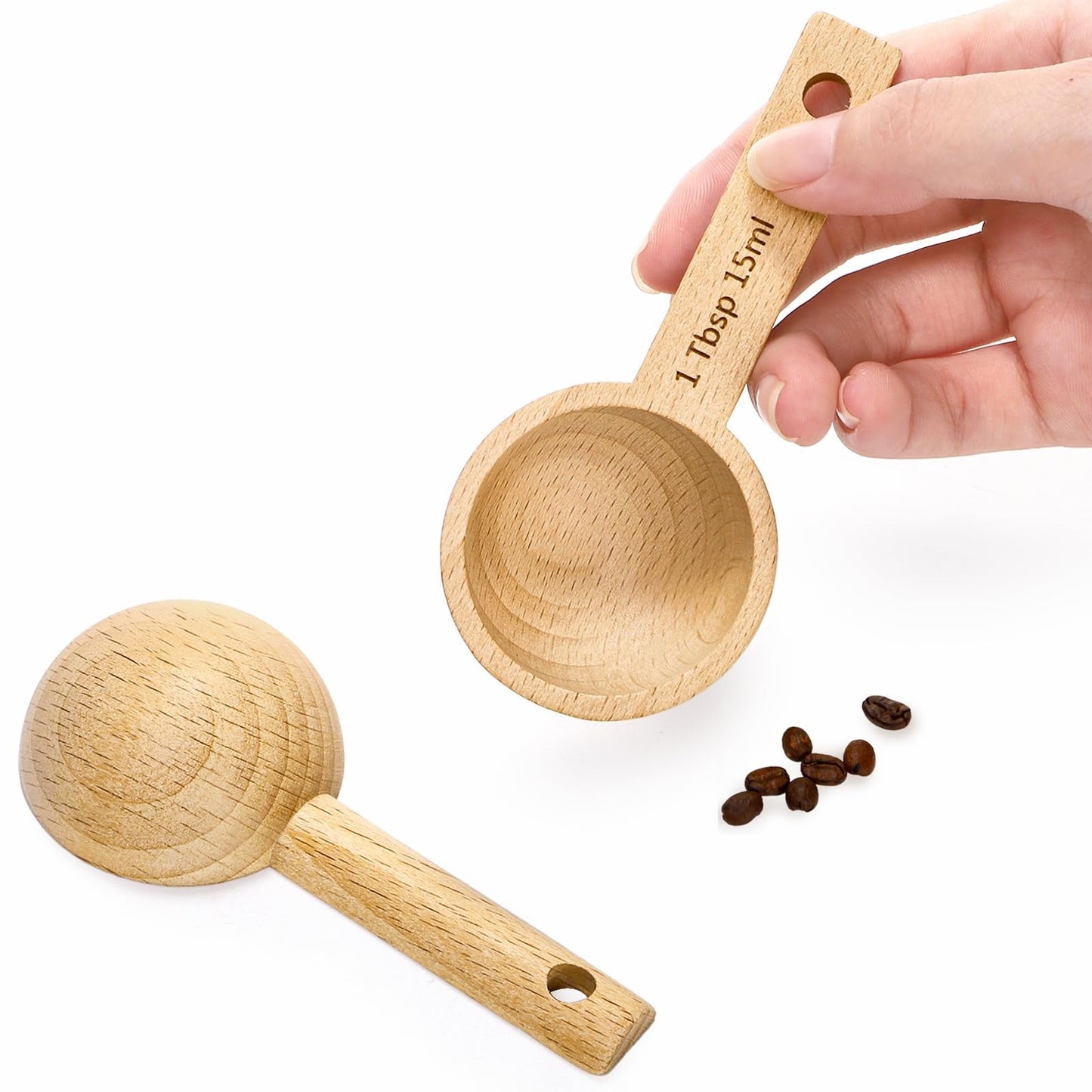 Tebery 8 Pack Wood Measuring Scoops for Canister, 1 Tablespoon Beech Coffee Scoop Measuring Spoons for Coffee Beans, Ground Coffee, Protein Powder, Spices, Tea and Bath Salt