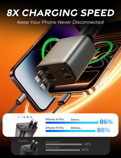LISEN Retractable Car Charger, Lighting Deals of Today, Retractable Car Charger for iPhone 17 Pro Max Air 16 15 iPad Samsung, Valentines Day Gifts for Men Women, Ford F150 ASccessories