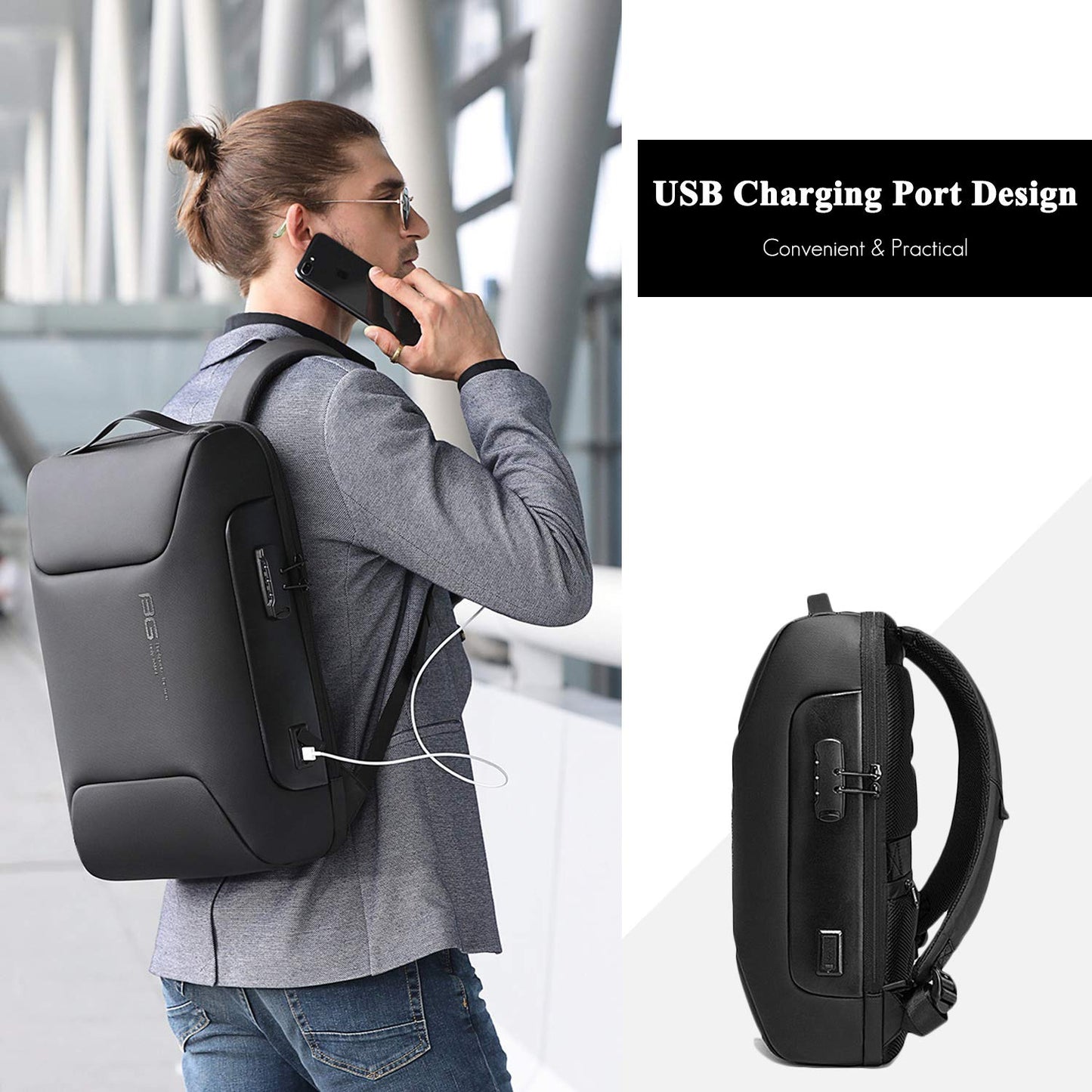 FANDARE Laptop Backpack Business Anti-theft Daypacks Travel Large Backpack with USB Charging Port Waterproof College School Computer Bag Bookbag for Women & Men Fits 15.6 Inch Notebook Black